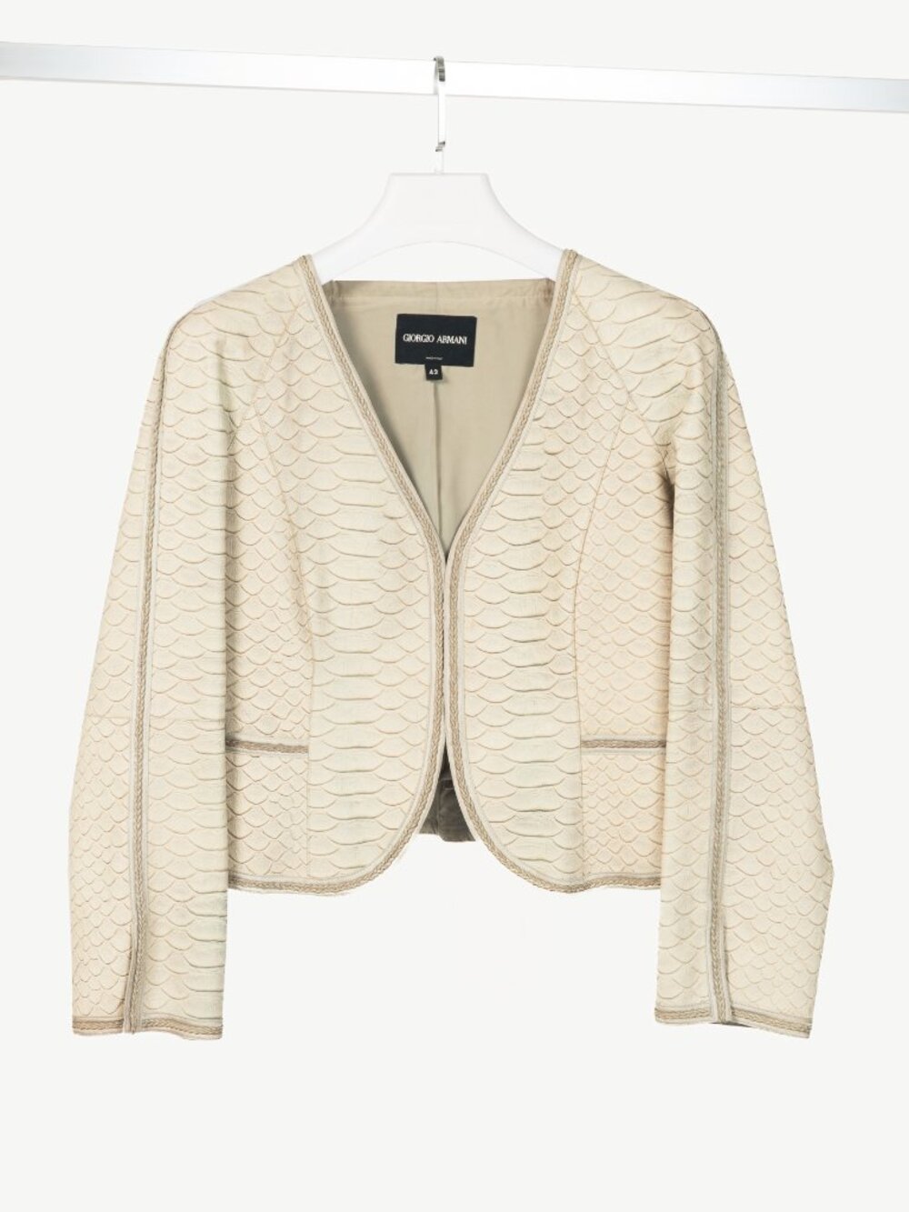 Giorgio Armani Beige Reptile-Embossed Leather Jacket